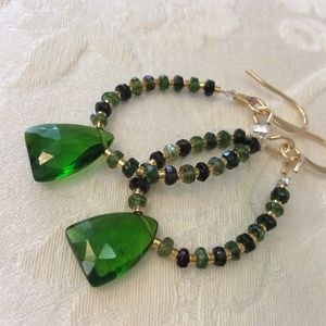 Chromium Diopside, Tsavorite Quartz Ear Rings